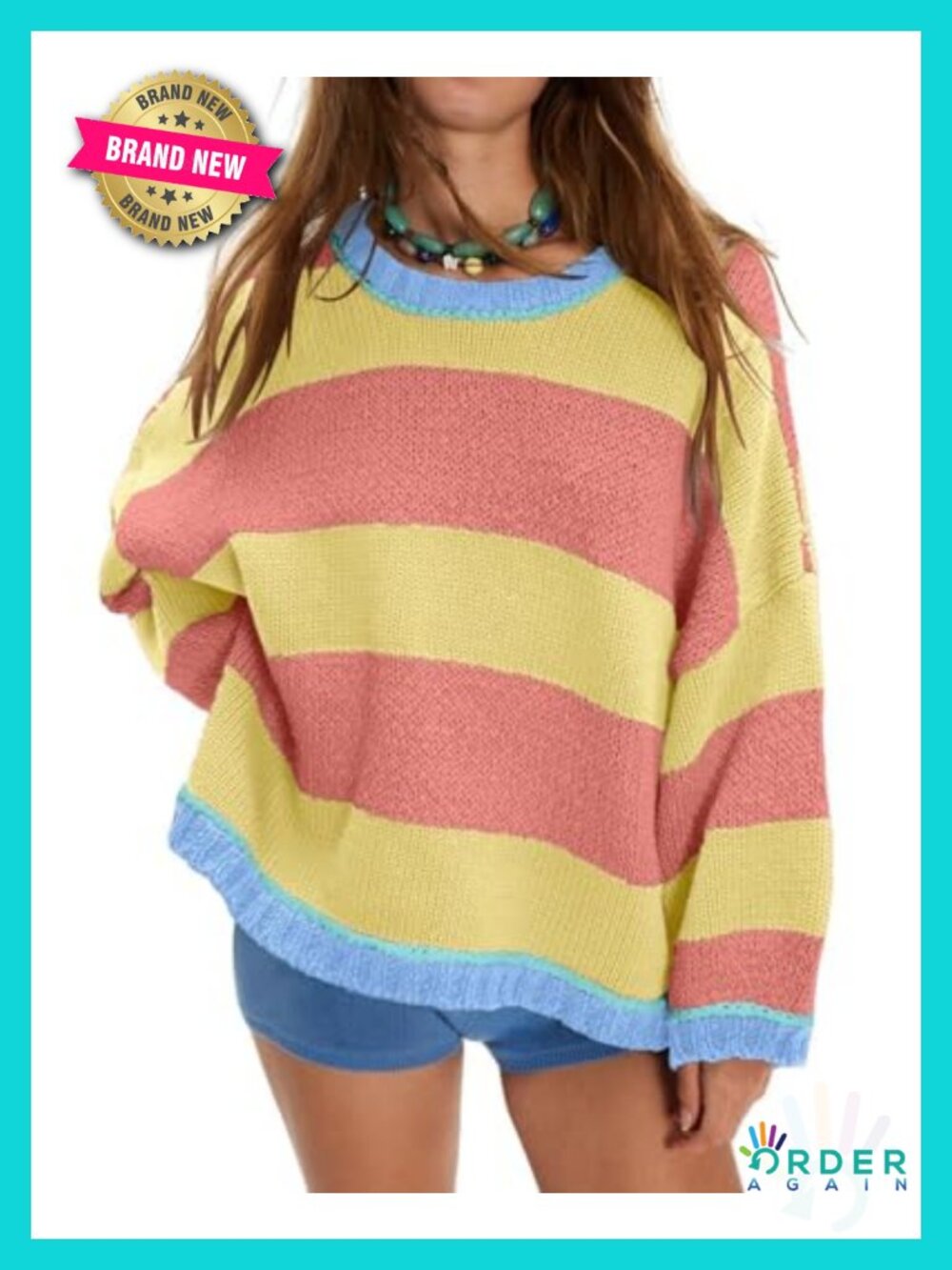 Womens Cotton Blend Crewneck Pullover Sweater Multicolor Stripes